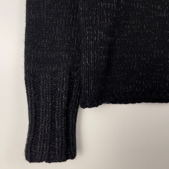VTG Y2K Gap Lambswool Angora Chunky Knit Black Silver Turtleneck Sweater Medium - Picture 5 of 12